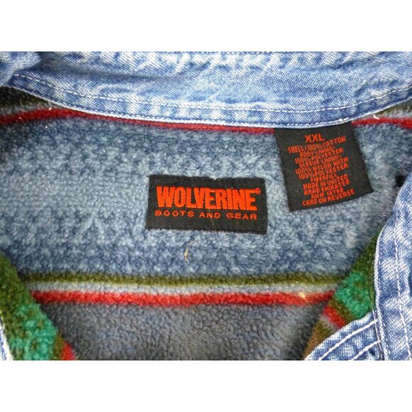 Wolverine Denim Shirt Jacket XXL Fleece Lined Button Up Workwear Coat - Picture 3 of 13